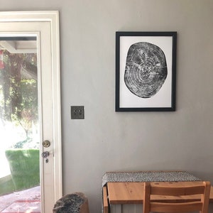 Texas Pecan Tree, Tree stump art print, Waco Texas Art Print, 18x24 inches, Hand printed, signed by artist, Tree round art, Tree stamp art