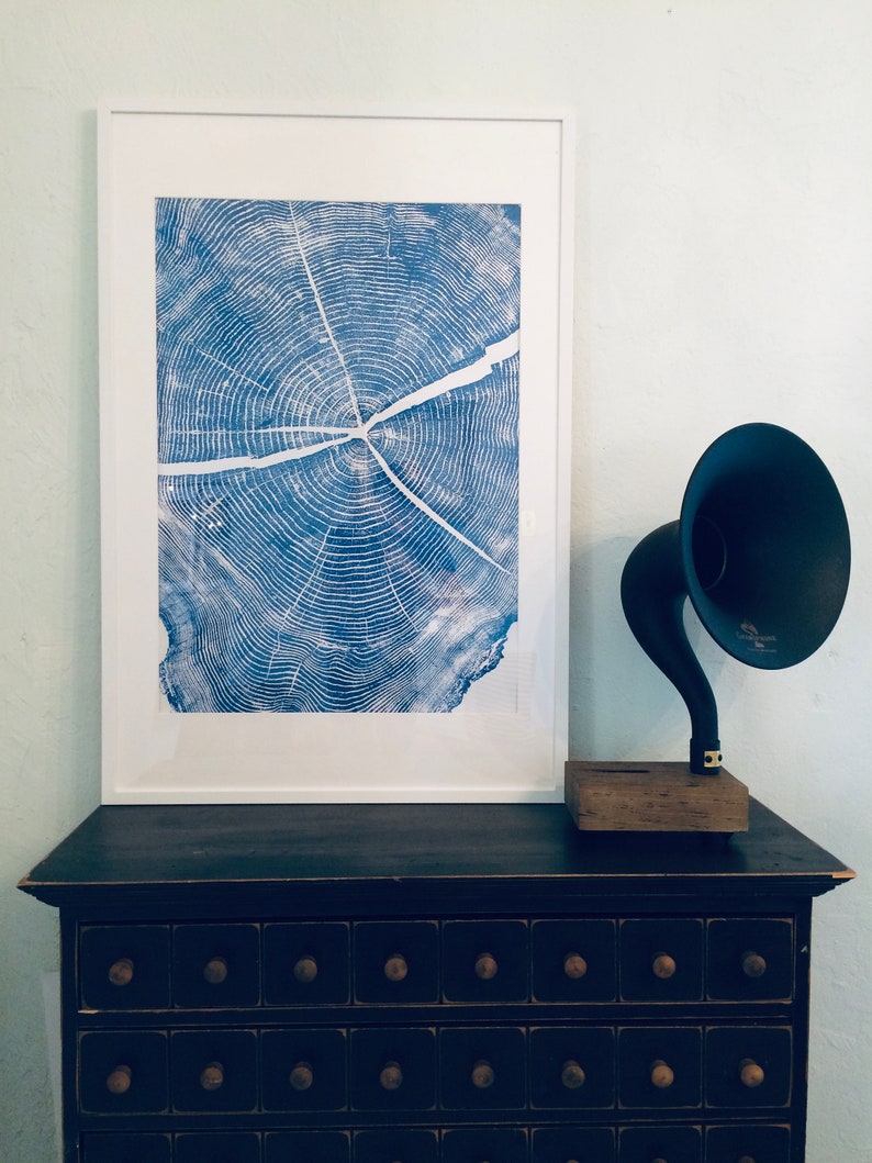 Blue Tree Stump Print. Original Woodblock Print Made From Etsy
