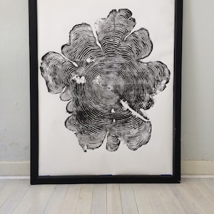 May include: Black and white print of a tree ring cross section in a black frame.