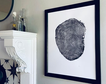 Connecticut tree print, Yale Campus, Tree ring print from Ash, Original Woodblock printed by hand from a Real Ash tree.