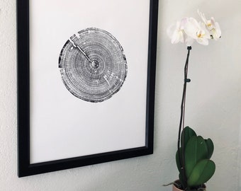 Alabama Tree Ring Print, Alabama art print, made by hand from a real tree from Birmingham area, Original woodcut print, 18x24 inch paper