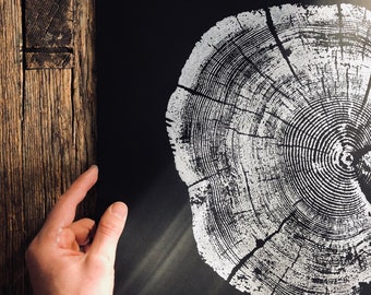 Glacier National Park print, Tree ring art print, Woodcut print, Tree ring art print, Christmas Tree art, Arborist gifts