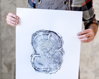 Tree Ring Print: Handmade Woodcut Art, Utah Douglas Fir (18x24)