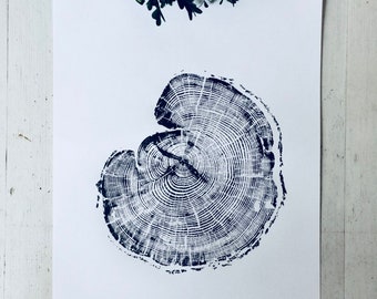 Woodblock Tree Ring Print: Huntsville, UT Pine Slice Art (18x24)