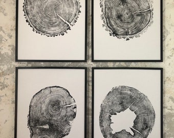 Set of Four Tree Stump Art Prints, Large 24x36 inch Tree Ring Prints, Tree ring prints from Utah, Minnesota, Iowa, and Washington