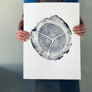 Träsnitt av ekträdsring i Walden Pond: Handgjord konst (45x61 cm) bild 10