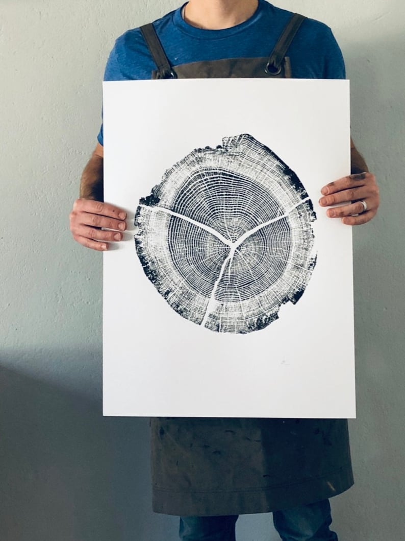 Träsnitt av ekträdsring i Walden Pond: Handgjord konst (45x61 cm) bild 10
