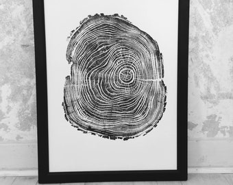 Locust Tree Ring Art Print: Handmade Woodcut, Utah Art (18x24)