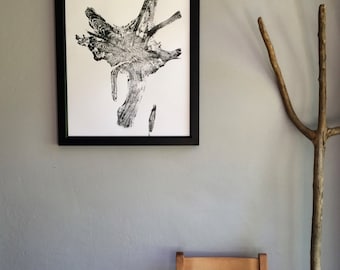 Glacier National Park art, Real Tree Roots, Tree ring print, Tree Ring art print, 18x24 inch, original woodblock, Tree root art