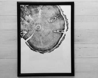 Albion Basin Tree Ring Woodcut Print: Utah Nature Wall Art (12x16 inches)
