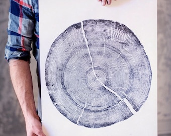 Rock Canyon Pine Tree Ring Art Print: Handmade Woodcut (18x24)