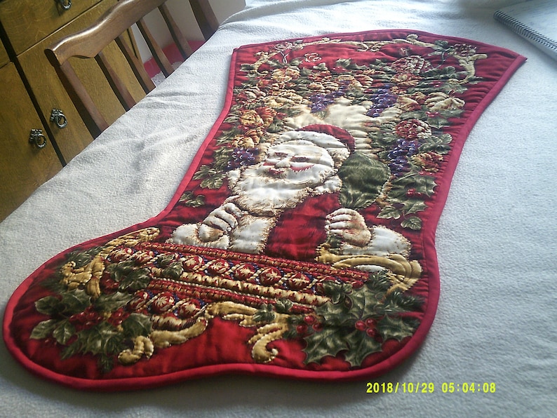 Large Traditonal Christmas Holiday stocking Hand Quilted Heirloom of the future