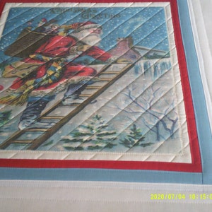 Christmas Square Table Topper, Small Quilt, Traditional Christmas Holiday Topper, Wall Hanging, Decorative Small Quilt, approx 19.5&quot;x 19.5&quot;