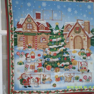 Santa&#39;s North Pole Christmas Village Advent Calendar, Holiday Countdown, Reuseable Quilted fabric Advent Calendar