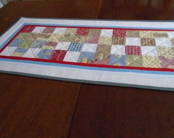 Quilted Cotton Table Runner, Country Chic Patchwork, 14.75 x 42 Inches