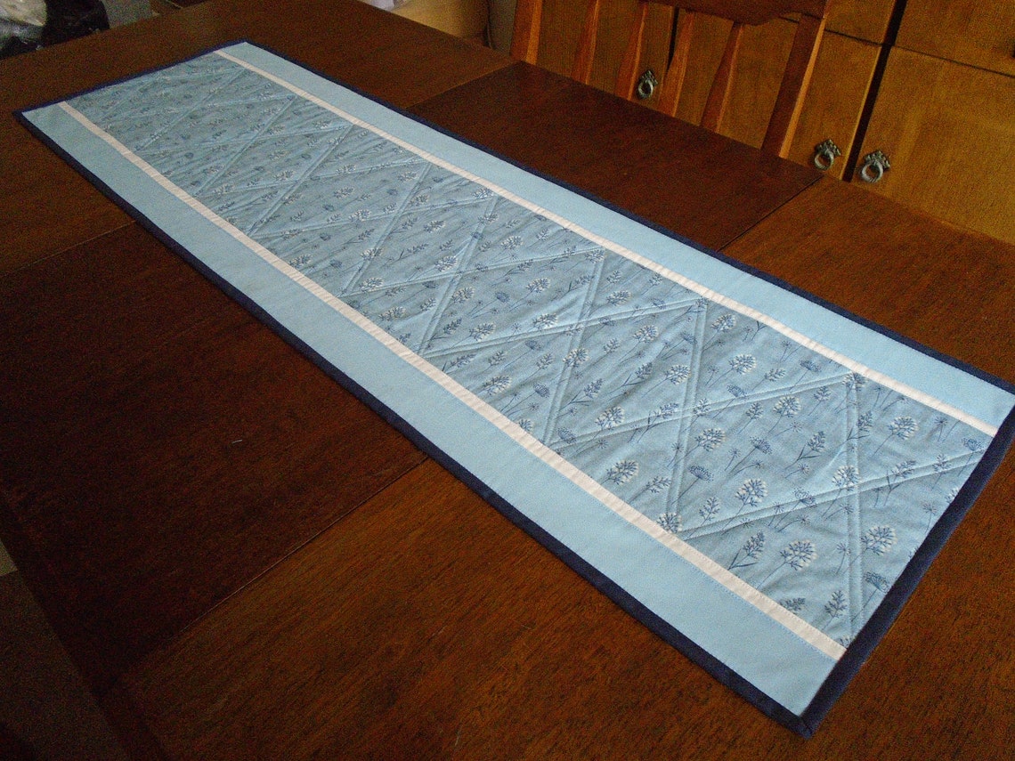 Modern Contemporary Light Blue Quilted Table Runner, Quilted Table Mat