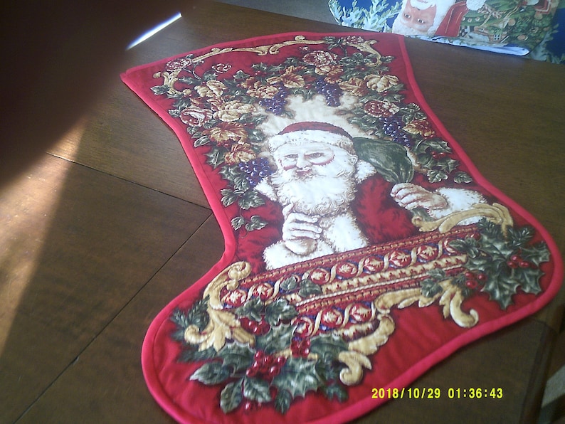 Large Traditonal Christmas Holiday stocking Hand Quilted Heirloom of the future
