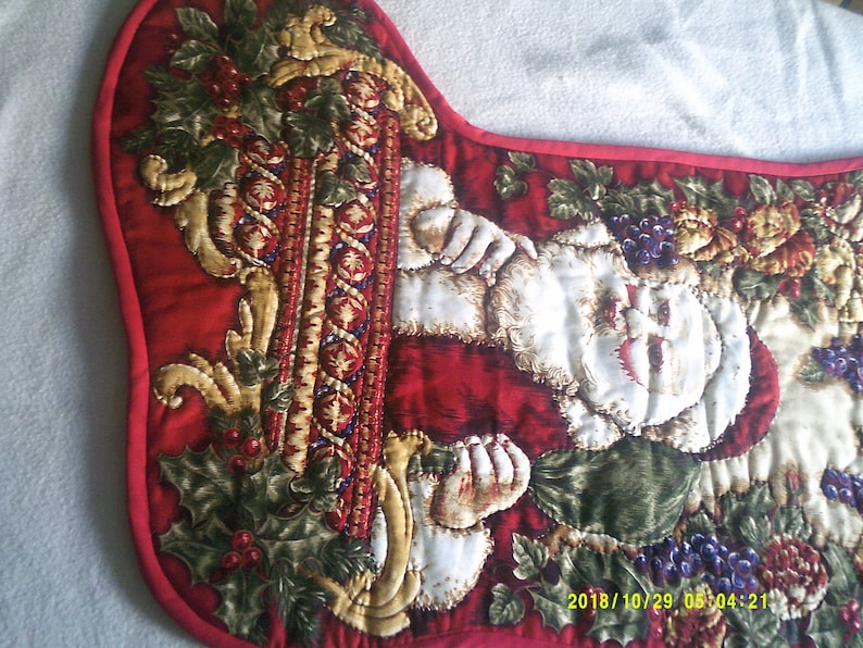 Large Traditonal Christmas Holiday stocking Hand Quilted Heirloom of the future