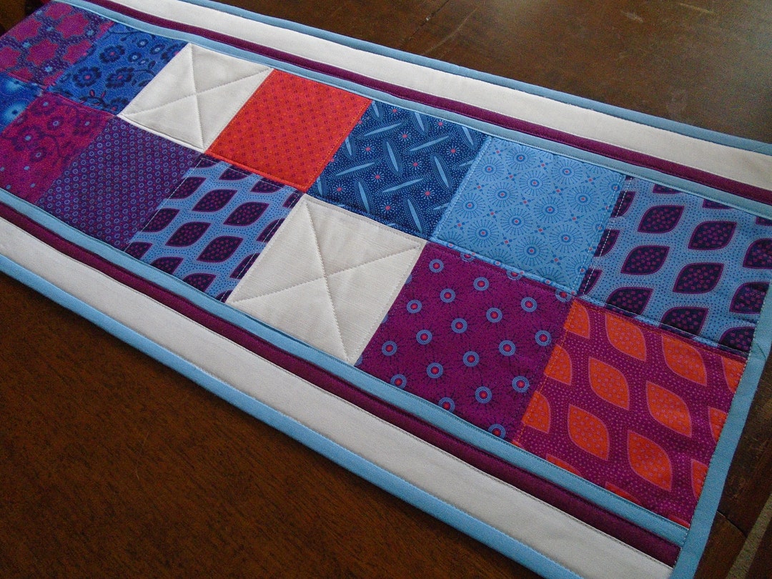 Modern Quilted Table Runner, Table Quilt, Bed Runner 43.5 X 13.25 or