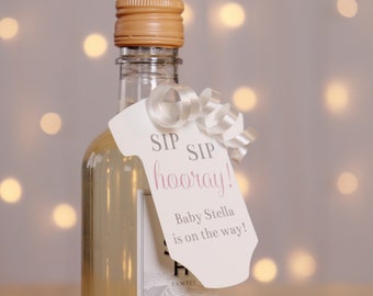 Sip Sip Hooray Baby Shower Bomboniere Mini etichette per bottiglie Download digitale modificabile / Etichette per bomboniere per neonati