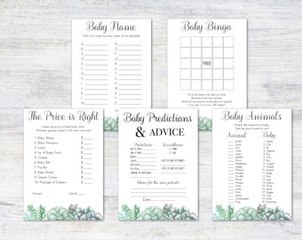 Sukkulenten Baby Shower Spiel Pack druckbare Sofort-Download | 5 Baby Shower Spiele