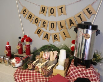 Banner e etichette per bar della cioccolata calda, stampabili digitali, adesivi per bar della cioccolata calda