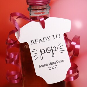 Ready to Pop Baby Shower Favor Tags Editable Digital Download | Champaign Baby Onesie Party Favor Tags