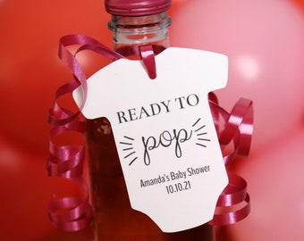 Ready to Pop Baby Shower Favor Tags Editable Digital Download | Champaign Baby Onesie Party Favor Tags