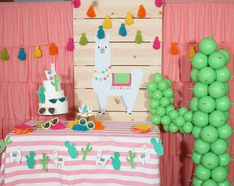 Decoraciones de fiesta de llamas y cactus Descarga instantánea imprimible - Toppers de carteles, pancartas, pasteles y cupcakes