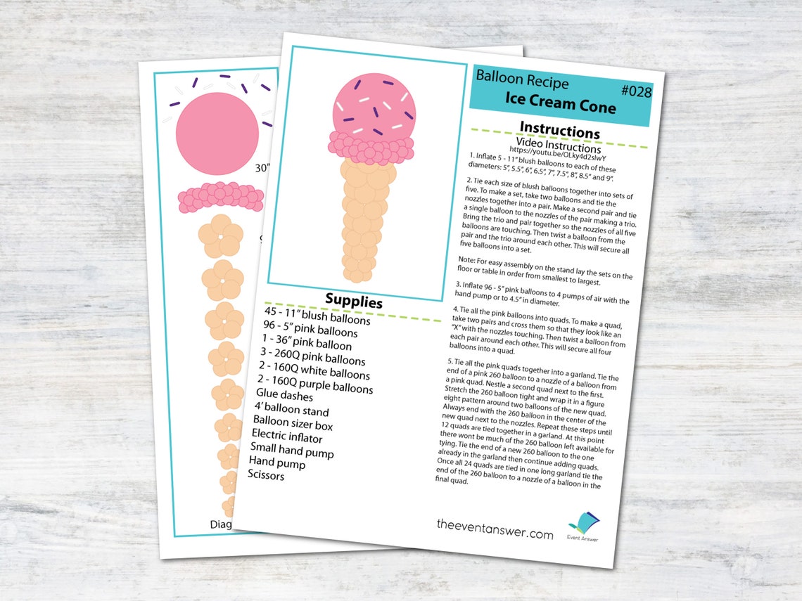 Balloon Ice Cream Cone Column Tutorial and Plans Digital Etsy
