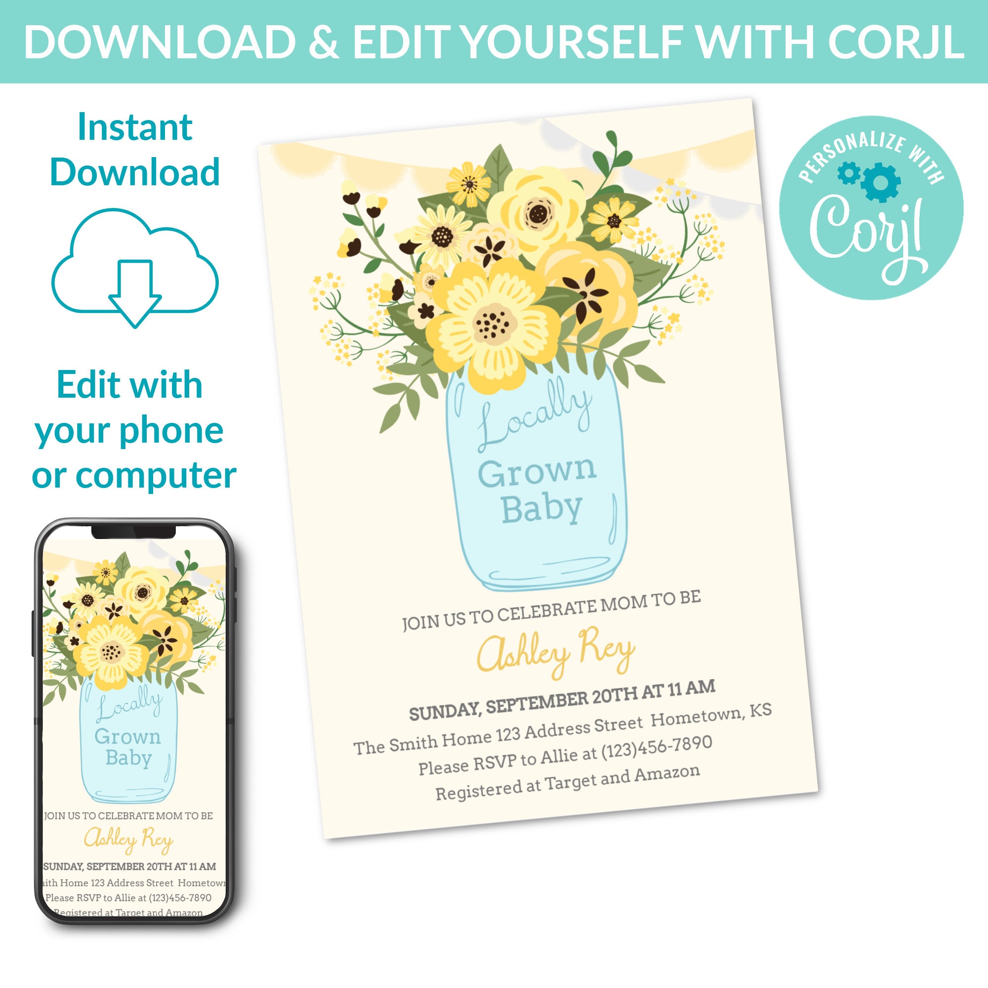 Locally Grown Baby Shower Invitation Editable Instant Download Etsy