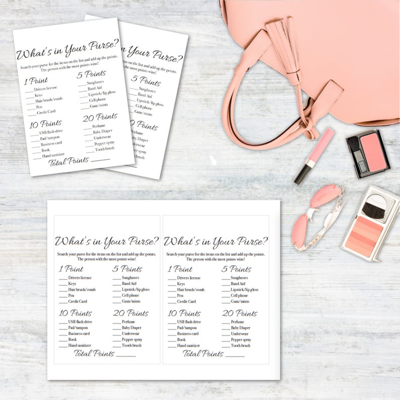 Whats in Your Purse Bridal Shower Game Printable Instant Etsy