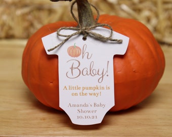 Oh Baby Pumpkin Baby Shower Favor Tags Editable Digital Download | Baby Onesie Party Favor Tags