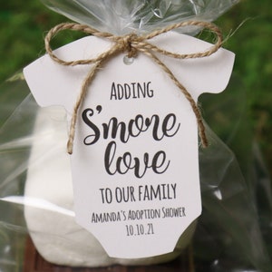 Adding S&#39;more Love Adoption Shower Favor Tags Editable Digital Download | Adoption Party Favor Tags