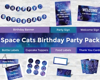 Pacchetto festa di compleanno Space Cats Download immediato PDF / Astronauti gatti cosmici