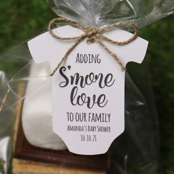 Adding S'more Love Baby Shower Favor Tags Editable Digital Download | Baby Onesie Party Favor Tags