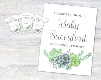 Succulent Baby Shower Favor Tags & Sign Editable Instant Download PDF, PNG, JPEG | Watch me grow succulent thank you tags