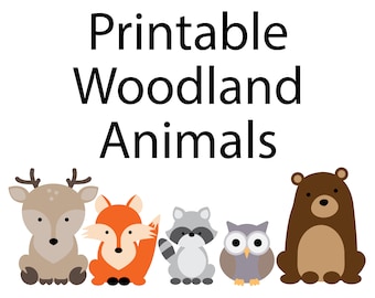Instant Download Printable Woodland Animals Set | Woodland Centerpieces, Giant Animal Templates, Place Cards and Trail Mix Bar Signs