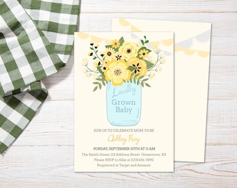 Locally Grown Baby Shower Invitation Editable Instant Download 5x7 PDF, PNG, JPEG | Farmers Market Baby Shower