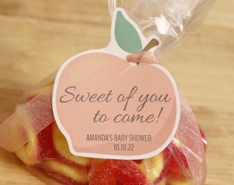 Sweet of You to Come Baby Shower Favor Tags Editable Digital Download | Peach Baby Shower Thank You Tags