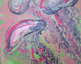 Dayglo Jellies, original acrylic painting on canvas by Gail Cleveland, 14"x18"
