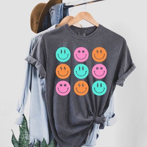 Smile shirt, smiley, smile face shirt, womens T-shirt, womens, smiley T-shirt, womens smiley shirt, face, neon, popular T-shirts, T-shirt image 1