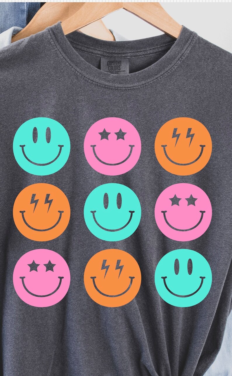 Smile shirt, smiley, smile face shirt, womens T-shirt, womens, smiley T-shirt, womens smiley shirt, face, neon, popular T-shirts, T-shirt image 2