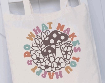 Mushroom Cotton Canvas Tote Bag, Hippie Market Bag