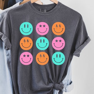 Smile shirt, smiley, smile face shirt, womens T-shirt, womens, smiley T-shirt, womens smiley shirt, face, neon, popular T-shirts, T-shirt image 4