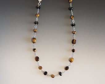 Golden Tiger's Eye & Black Onyx Gemstone Necklace
