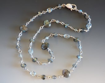 Flashy Labradorite & Blue Topaz gemstone necklace
