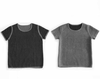 T-Shirt Reversible Knit Textured Emily Keller Black Gray Grey TShirt T Shirt Top