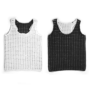 Tank Top Reversible Black White Chunky Knit Knitted Mesh Emily Keller Cotton Racerback