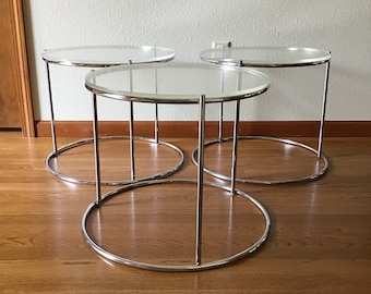 Vintage Chrome Nesting Tables, Italian Nesting Tables, Acrylic Tops